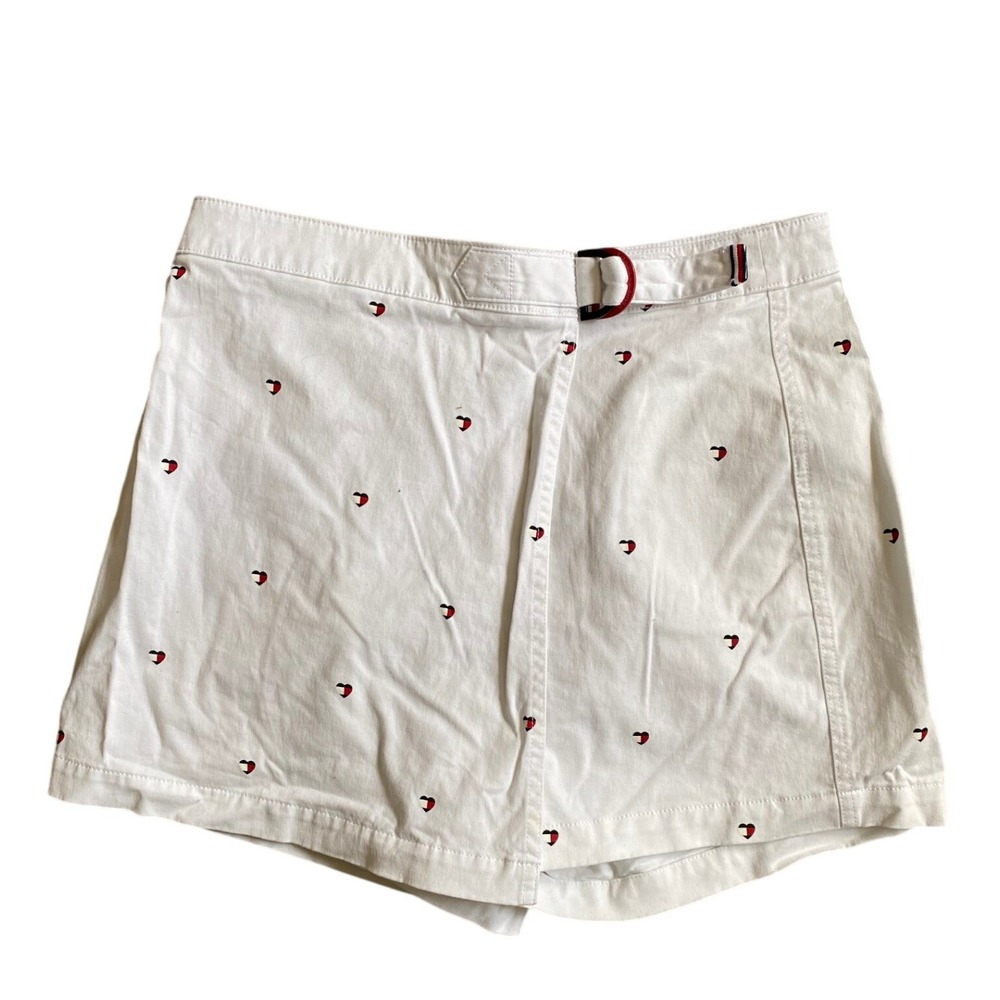 Tommy Hilfiger Heart Logo Belted White Mini Wrap Skort Shorts 8 Tennis Preppy